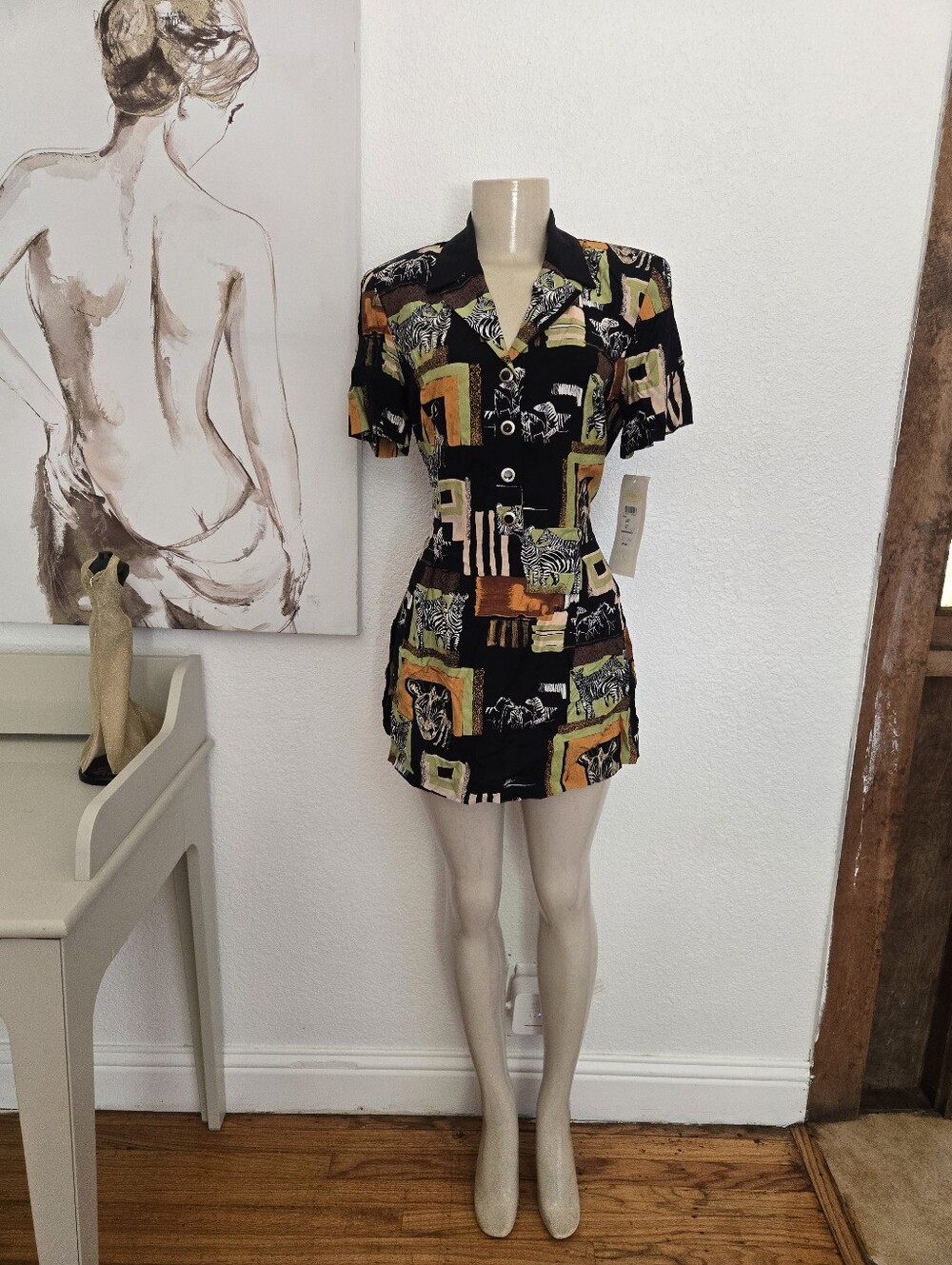 NWT MENU NY Black Safari Zebra Print Short Dress Size 6